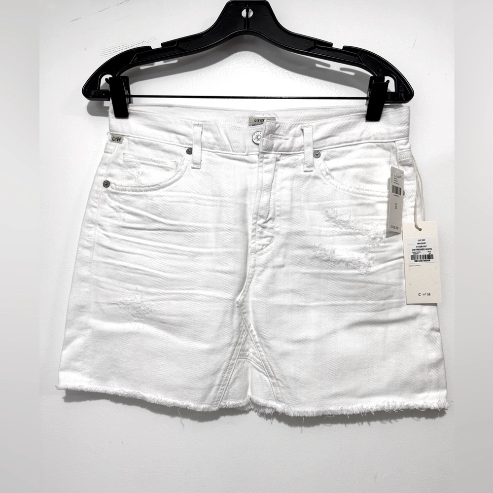 C of H Citizens of Humanity Cut Off Mini Denim Skirt in Distressed White Size 25
